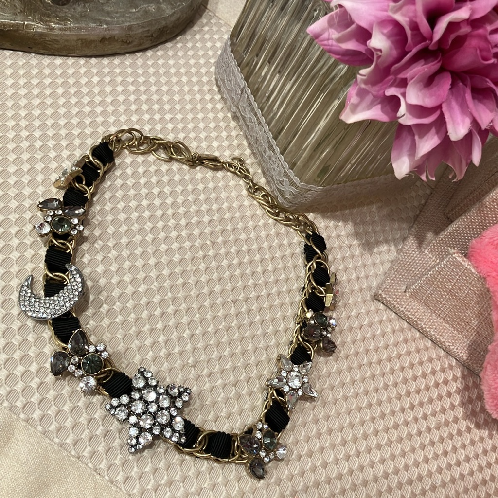 Ann Taylor Black/ Gold Tone 16” Choker Necklace With Bling